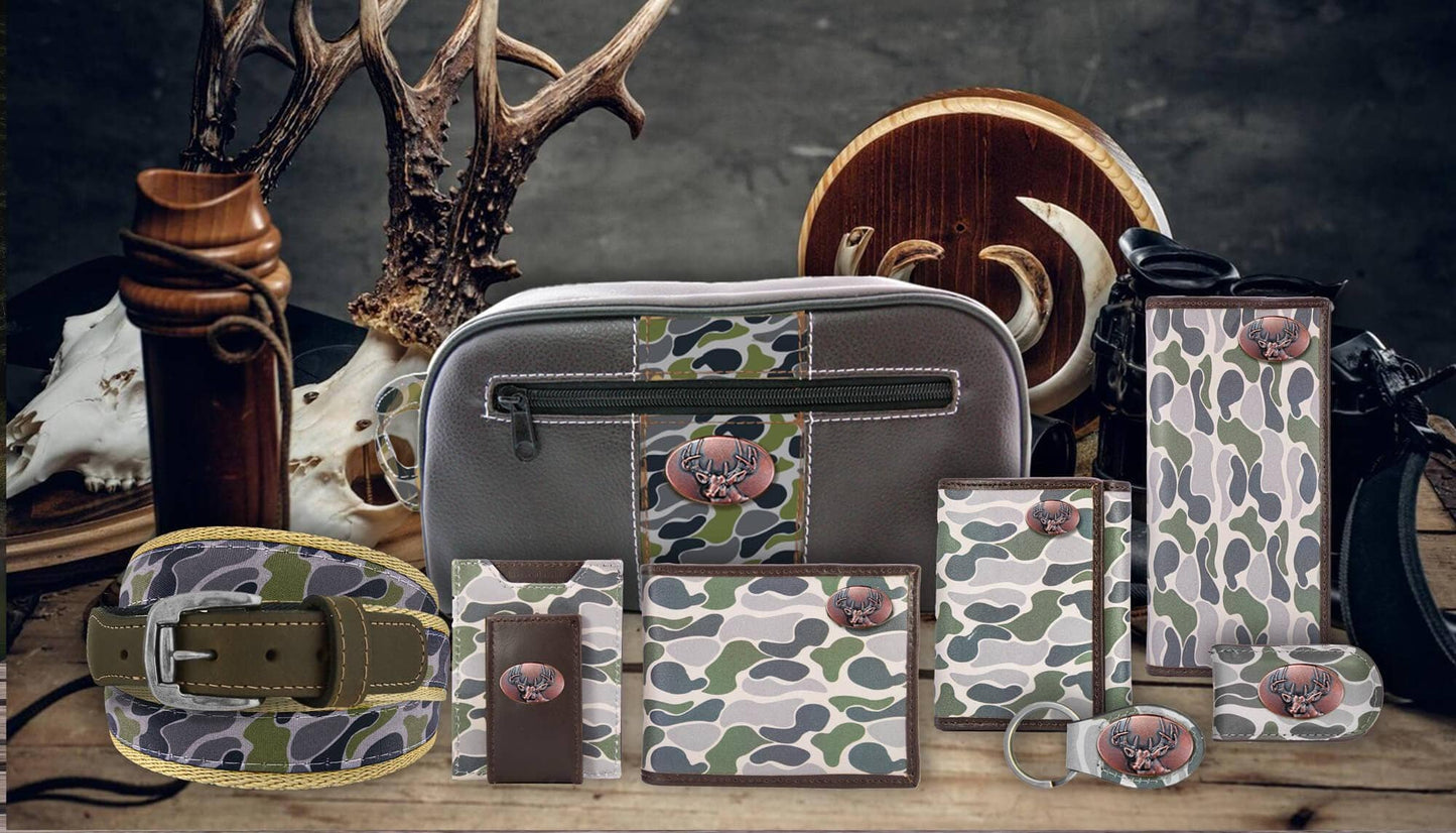 Buck Men's Secretary Old School Camo Leather Wallet.