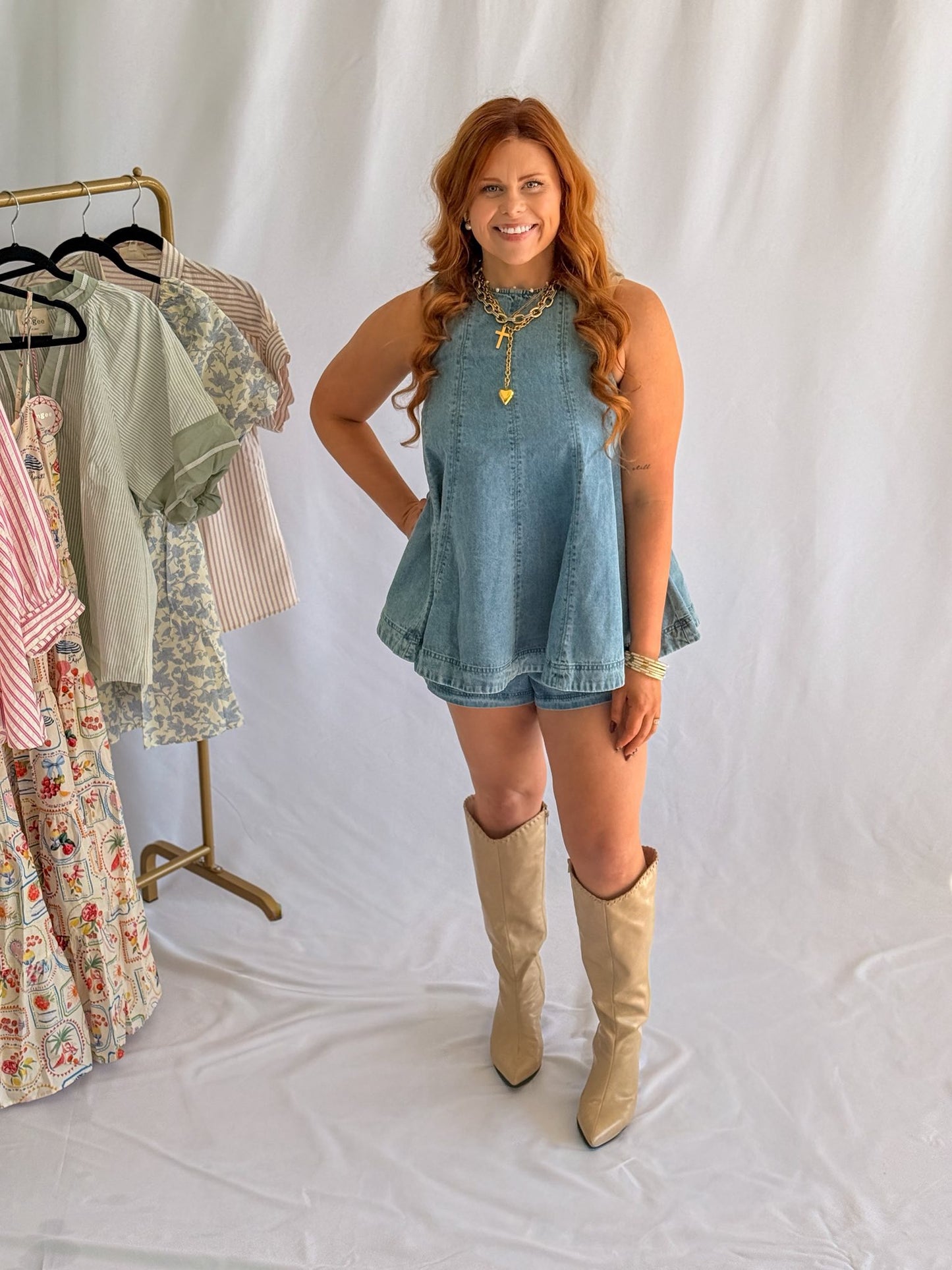 Sleeveless Flared A-Line Denim Set