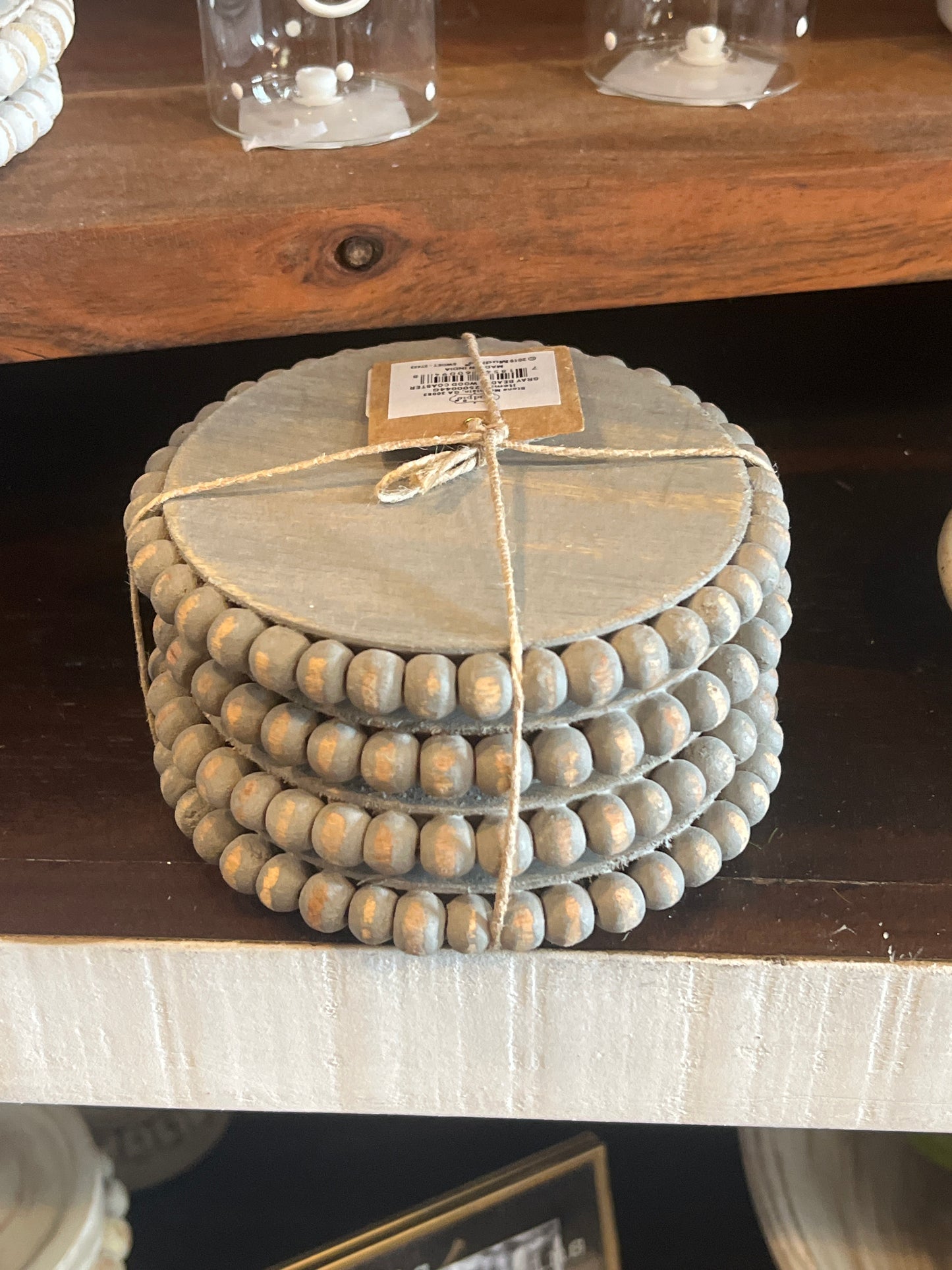 GREY BEADED WOOD COASTER