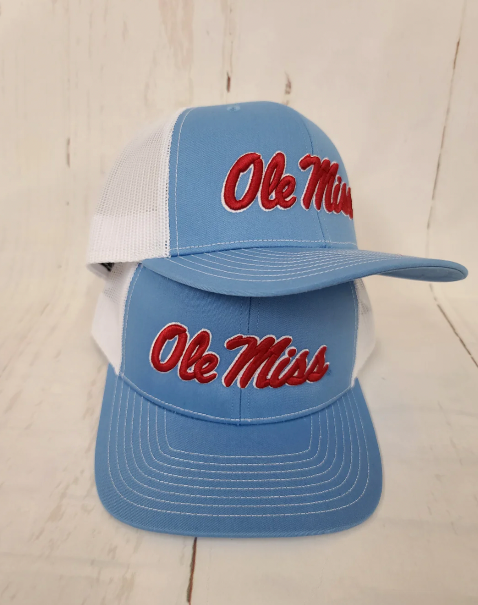 Script Ole Miss Puff Cap-Blue/White