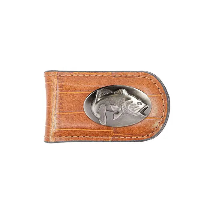 Bass Magnetic Leather Slim Wallet Croc Tan