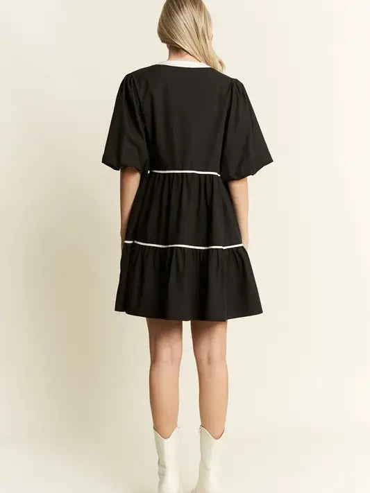 Black Solid Tiered Dress
