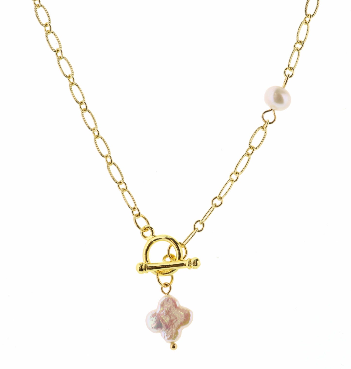18" Pearl Clover with Toggle on Chain with Pearl Necklace