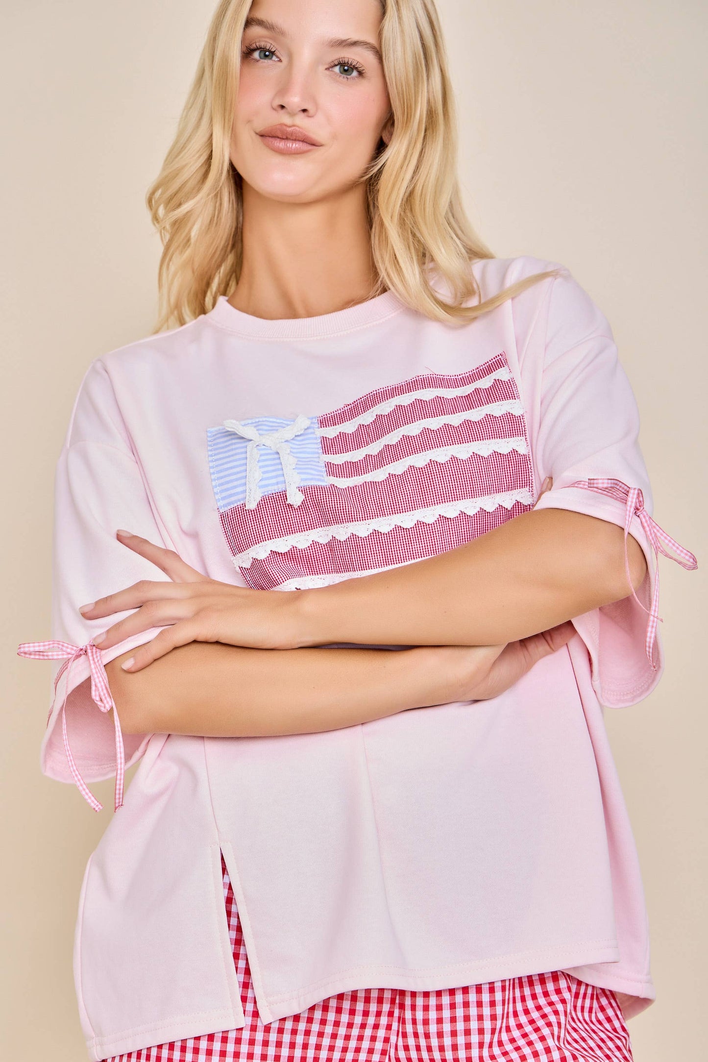 Patriotic Ribbon Patch Sweatshirt – Cute Lace Flag Top