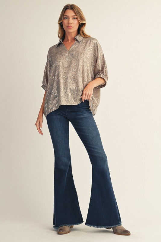 Metallic Snakeskin Dolman Top