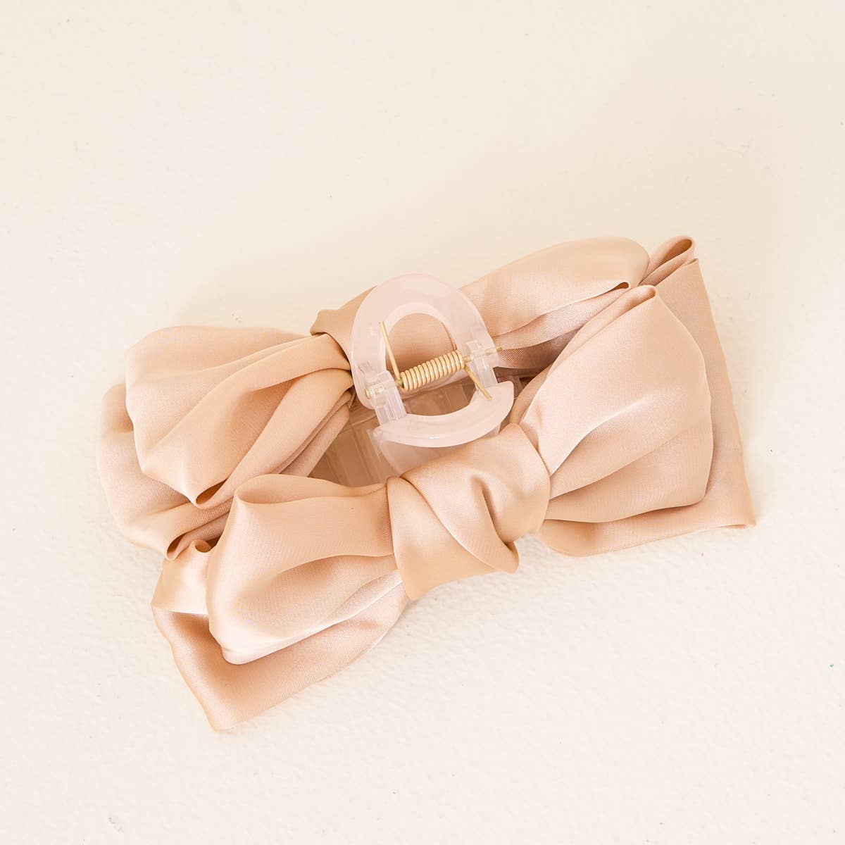 Satin Bow Claw Clip–Beige