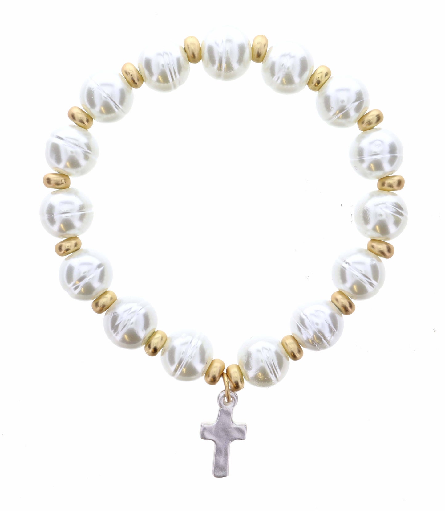 Silver Cross on Pearl Bracelet