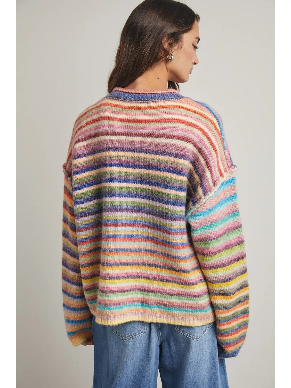 Rainbow Button-Up Knit Sweater Cardigan
