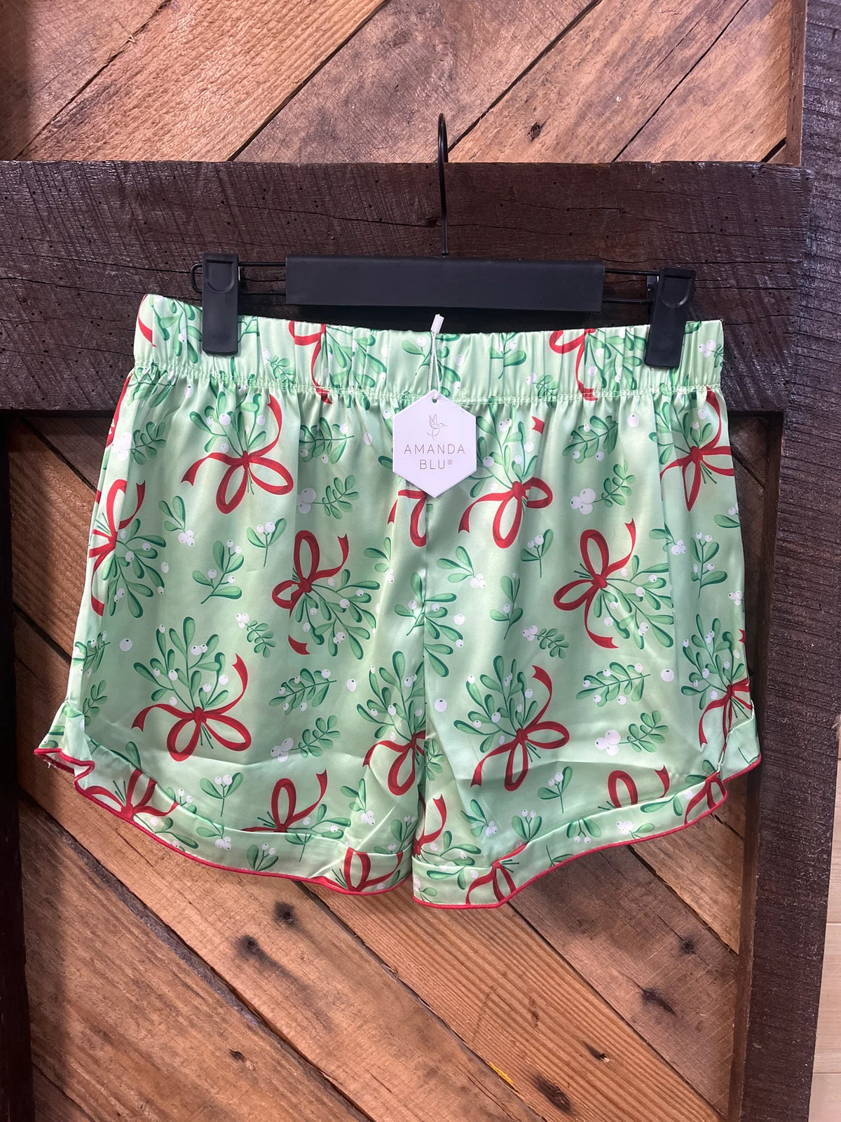 Meet Me Under the Mistletoe Satin Notch Collar Top and Short Set
