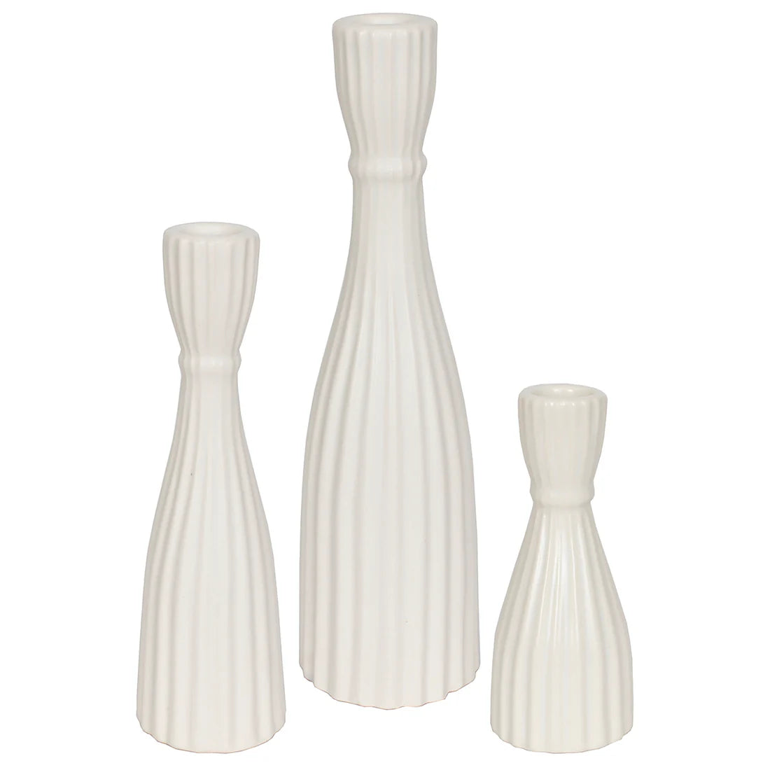 Candle Holder Taper Stoneware 12"H Ivory Matte