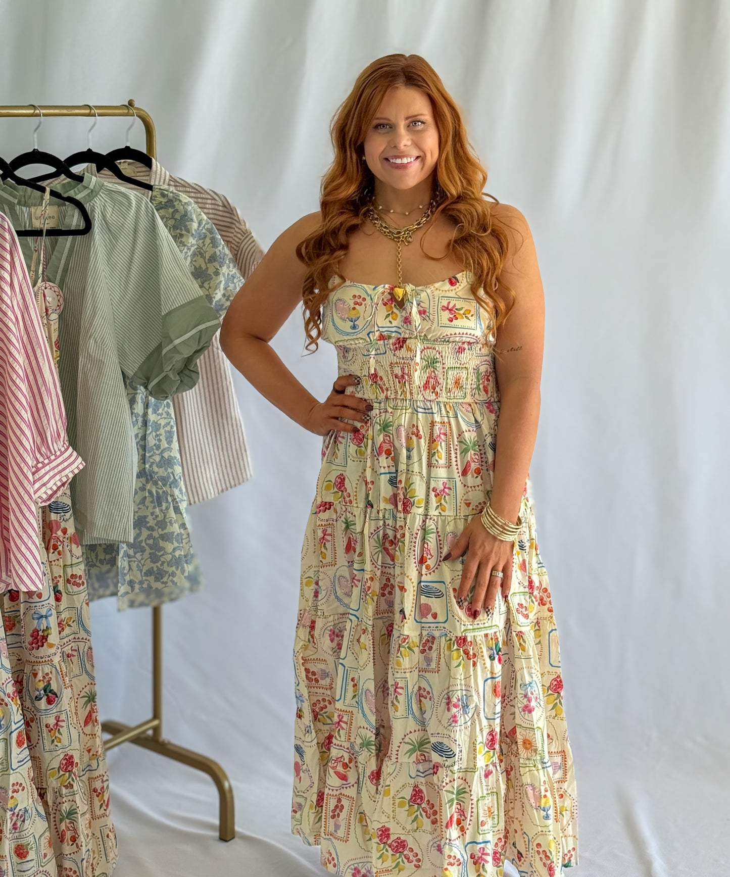 Printed Smock Waist Sleeveless Maxi Dress