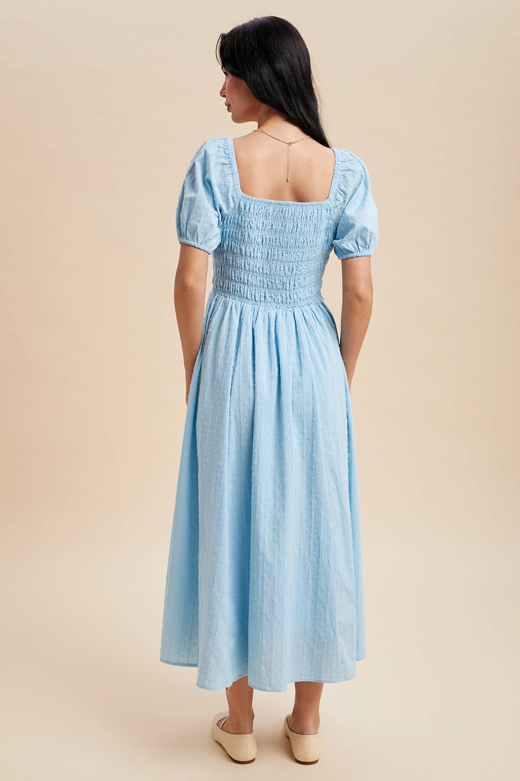 SMOCKED BOW DETAIL MAXI DRESS