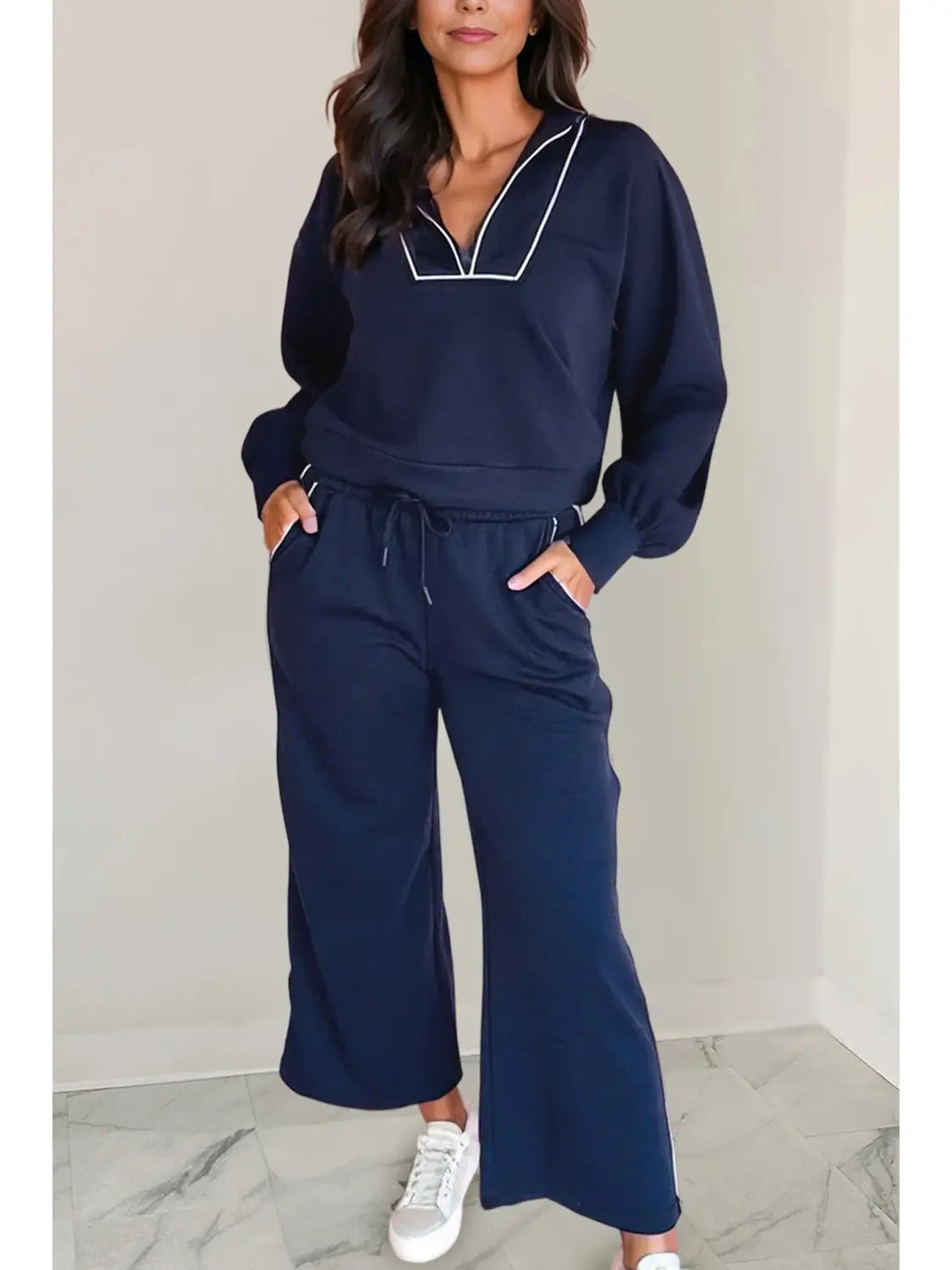 Contrast Piping Half Zip Set