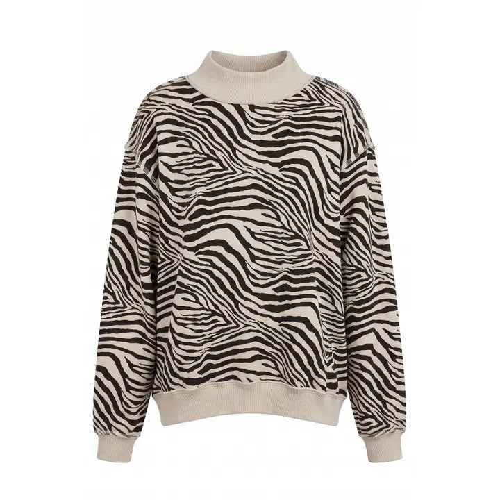 Zebra-Patterned Mock-Neck Sweatshirt
