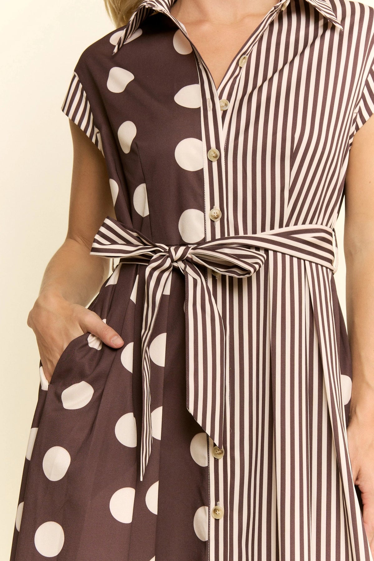 Contrast Dot Stripe Shirt Dress
