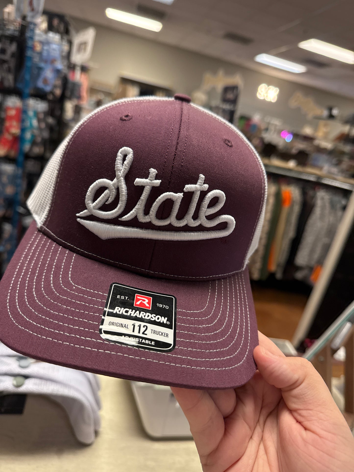 MSU state script puff- Maroon and white