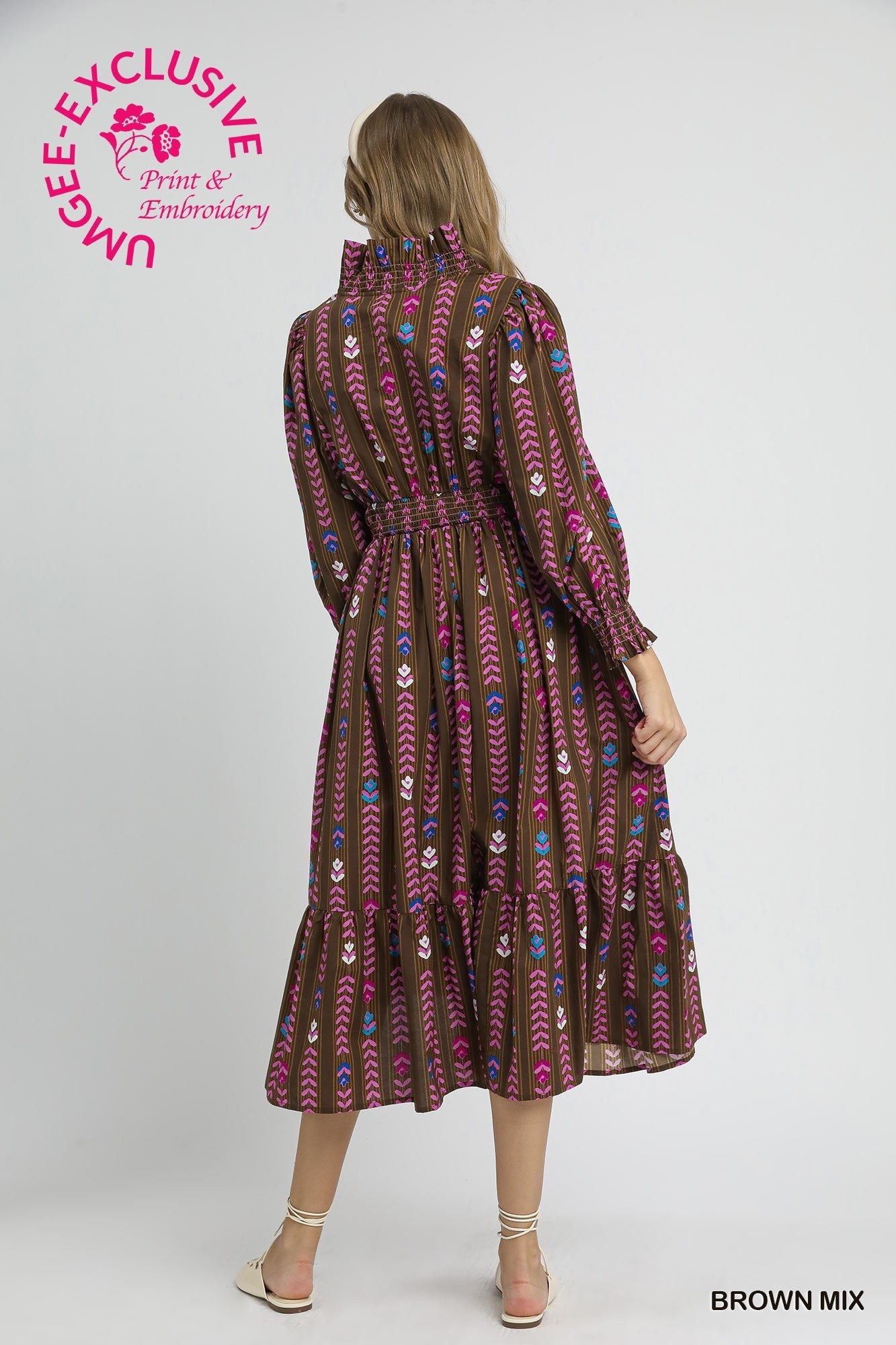Stripped Floral Dress Ruffle Collar