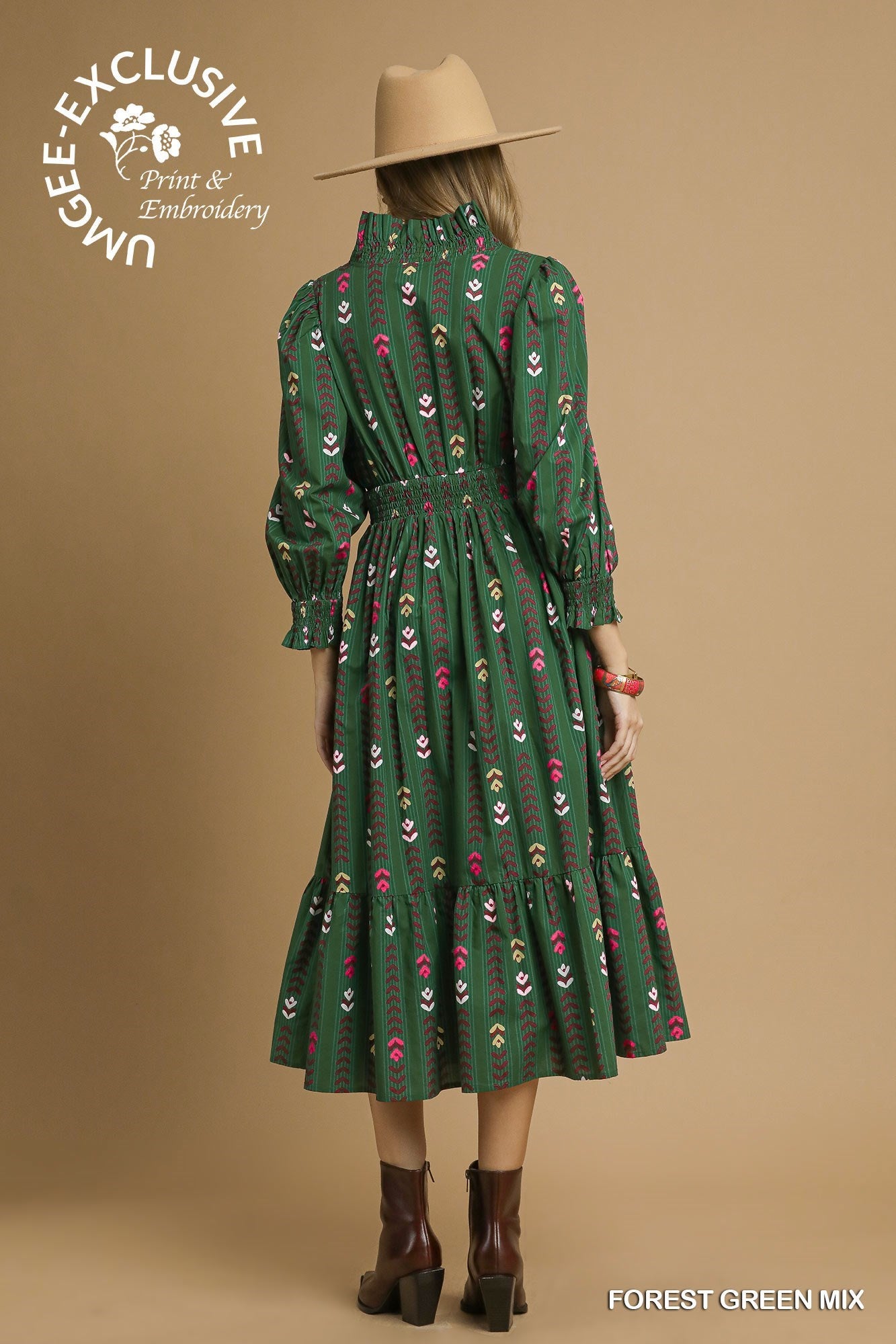 Stripped Floral Dress Ruffle Collar
