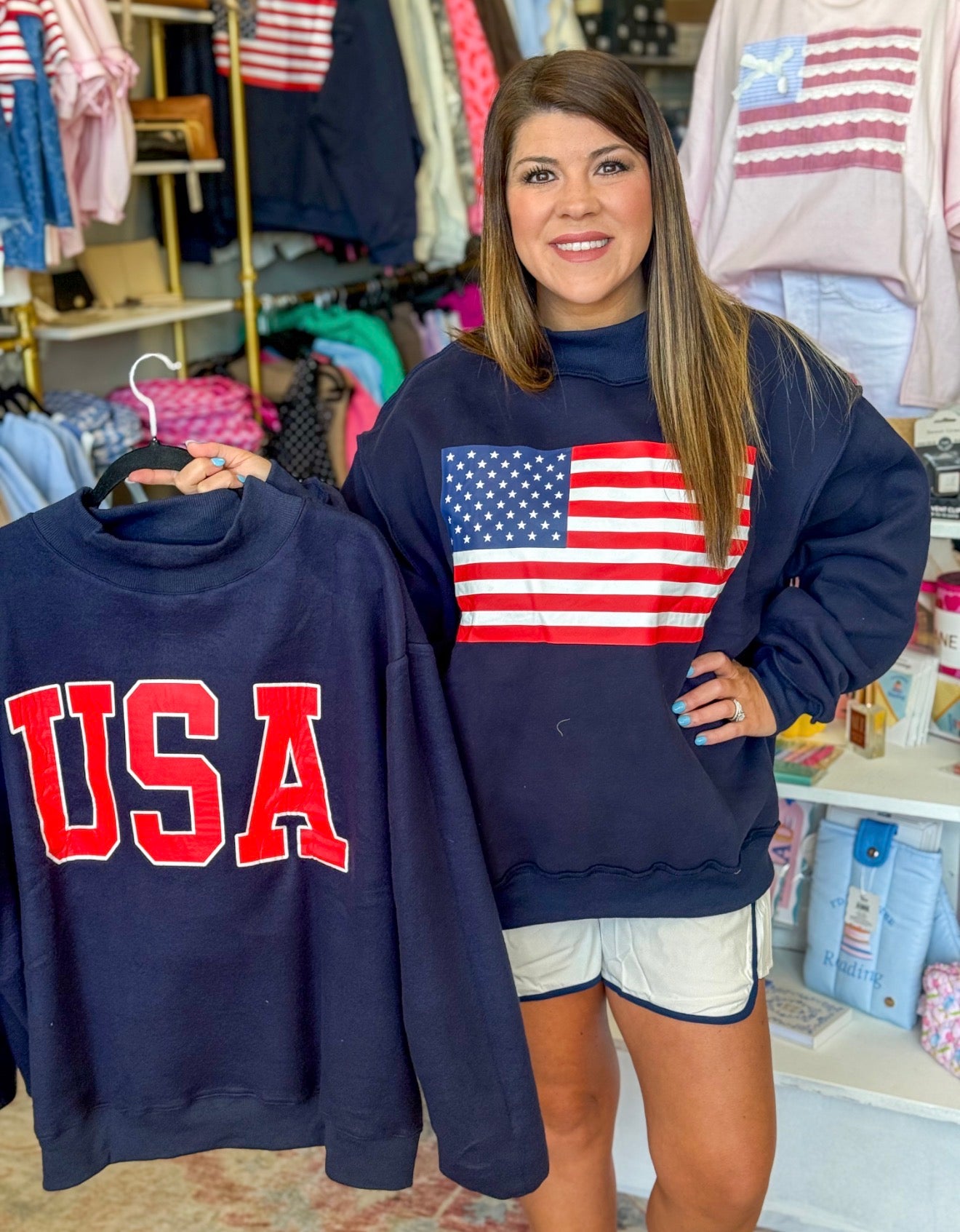 'USA & FLAG' Reversible MockNeck Sweatshirt