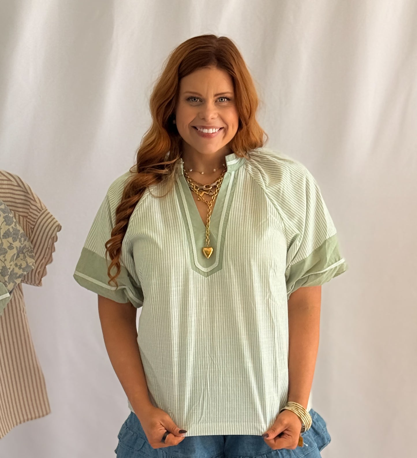 Striped Mixed V-Neck Top
