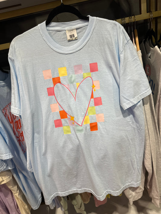 Checkered Heart Blue Tee