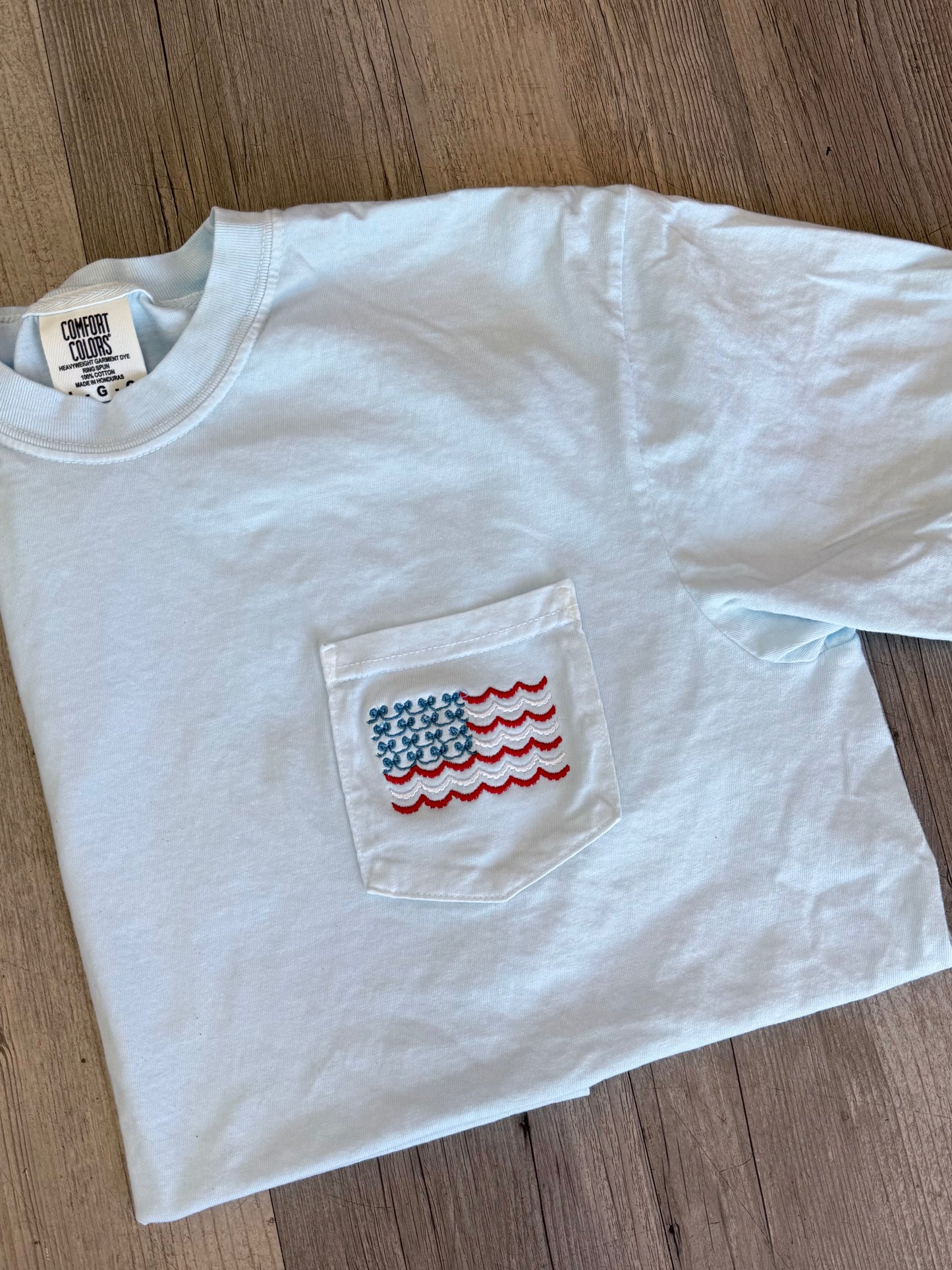 Embroidered Bow Flag Pocket Tee