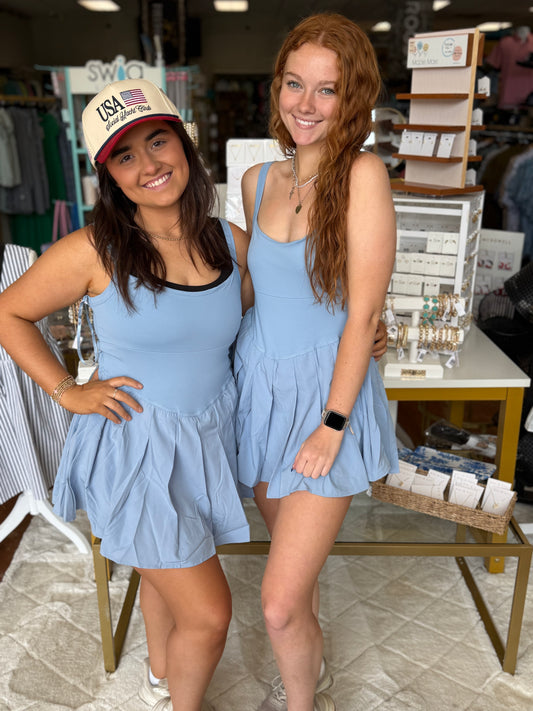 Pleated Skirt Activewear Dress W/ Under Shorts