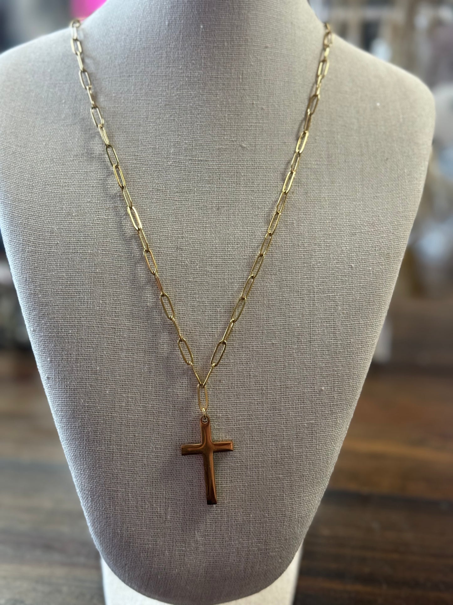 Paper chain cross necklace