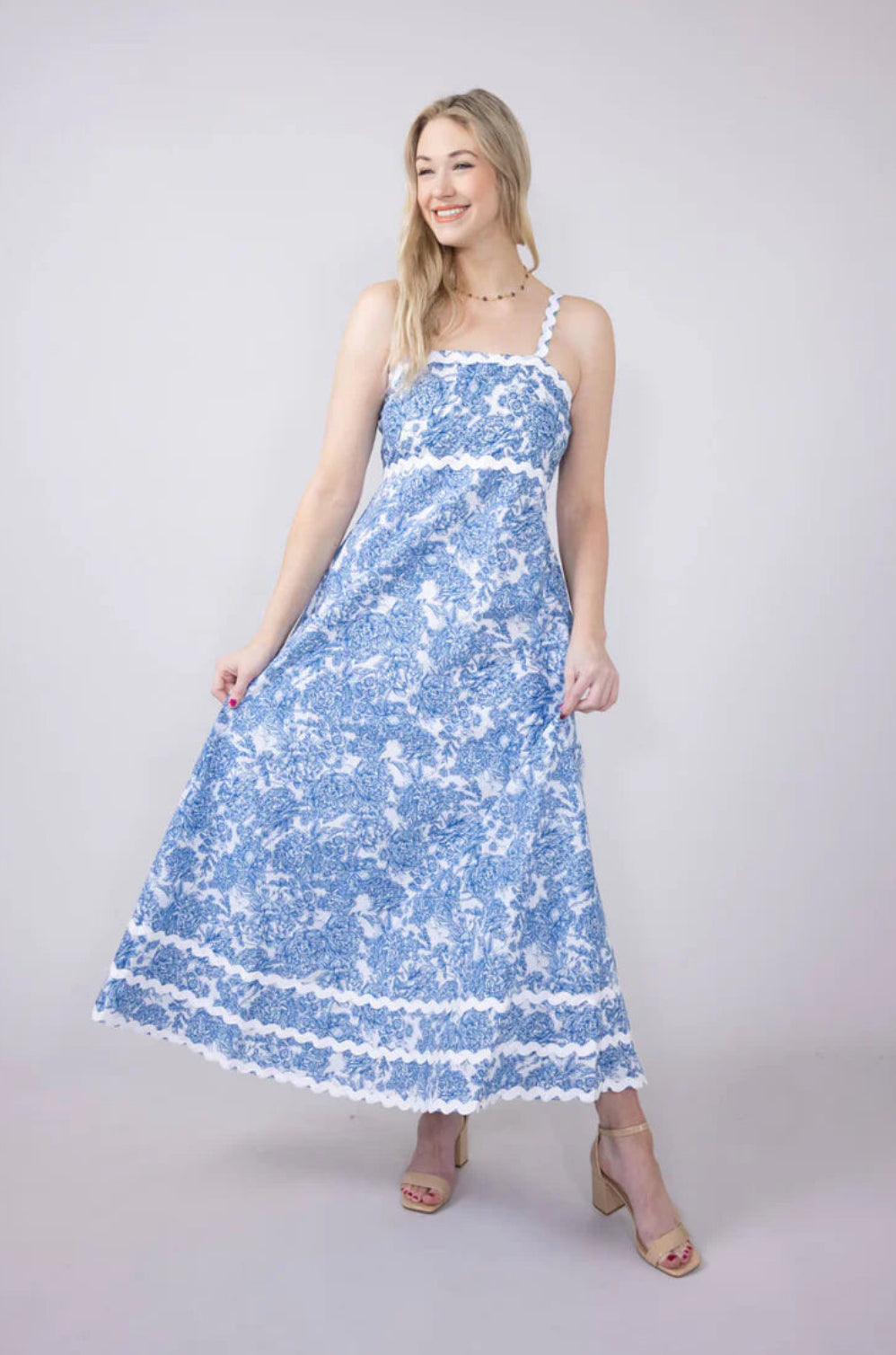 Blue & White Scalloped Dress