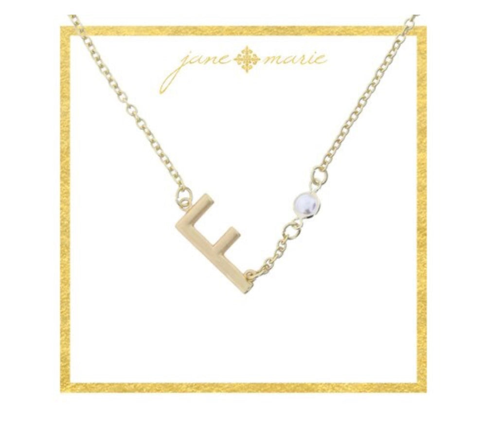 Gold Sideways Initial with Pearl Bezel Station Accent