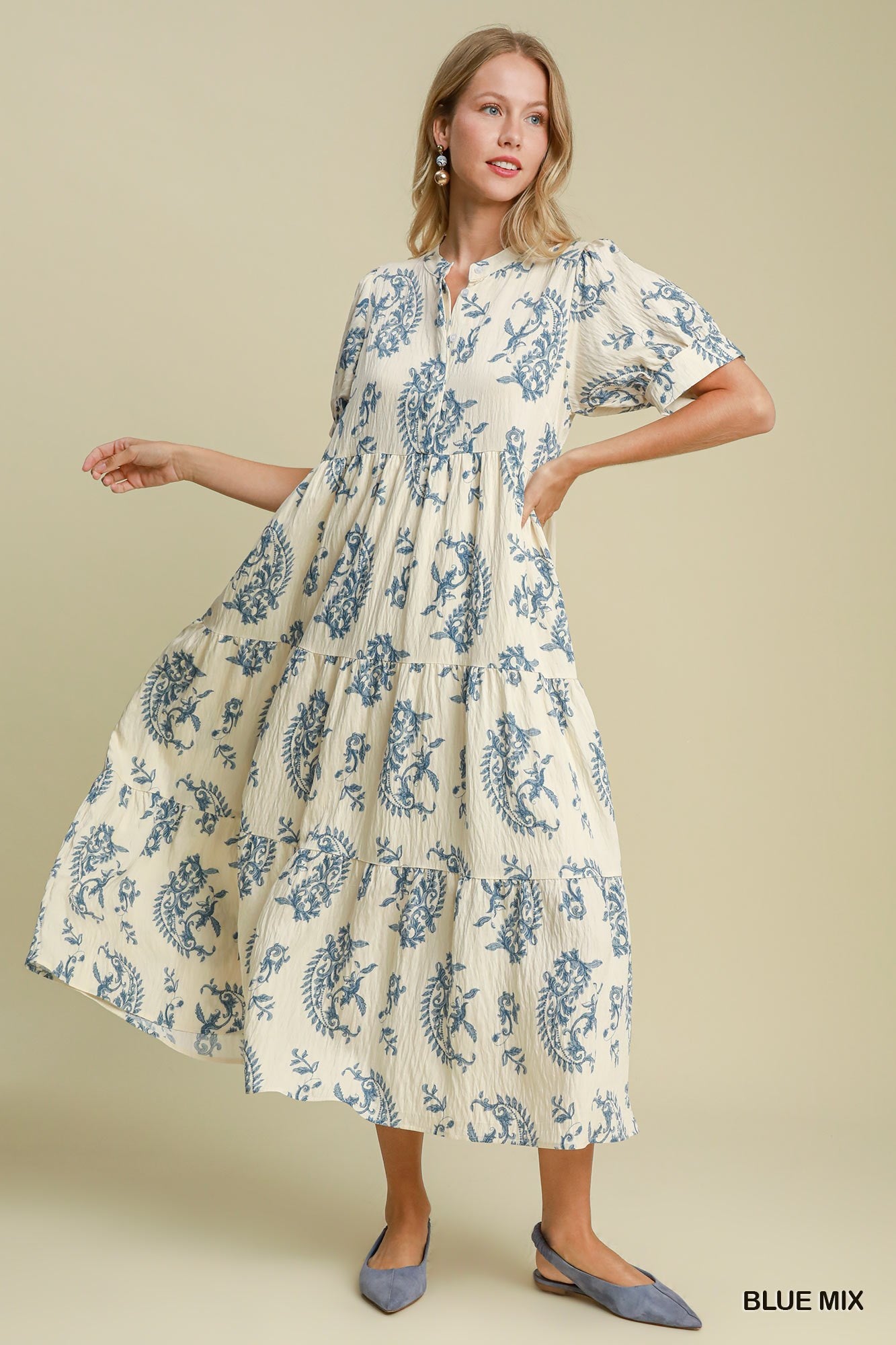 Blue Floral Tiered Print Maxi Dress