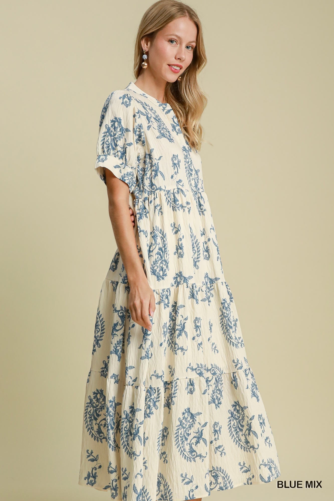 Blue Floral Tiered Print Maxi Dress