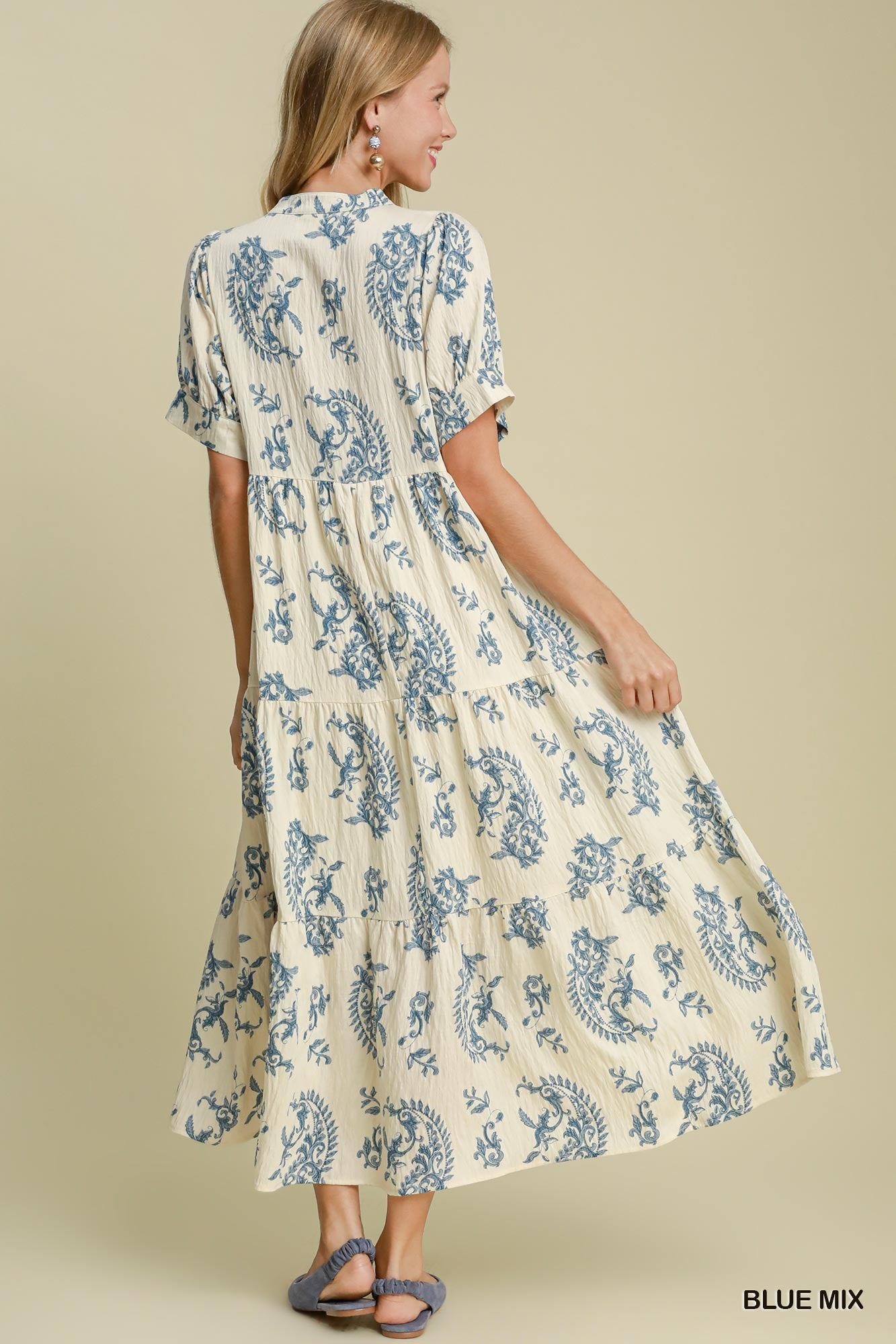 Blue Floral Tiered Print Maxi Dress