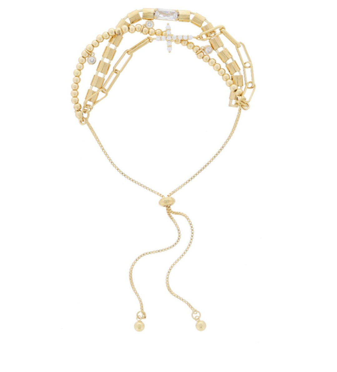 Cross 3 Strand Adj Bracelet