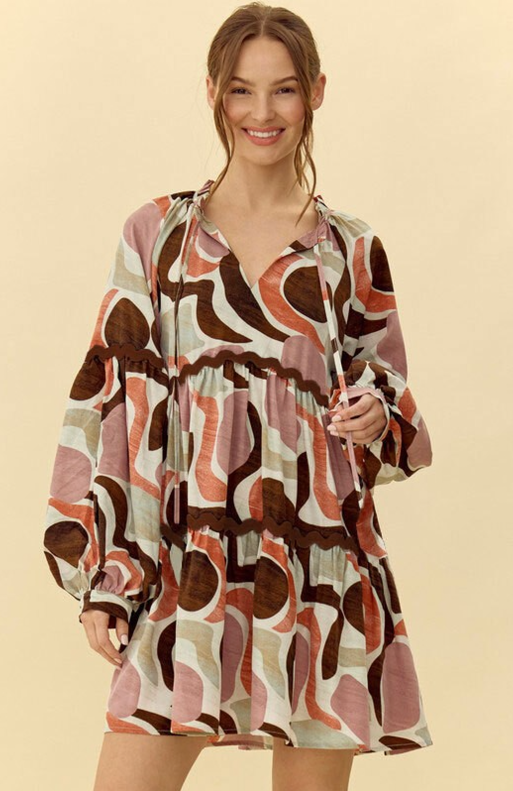 Abstract Print Dress-Brown