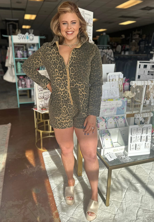 Leopard Zip Up Romper