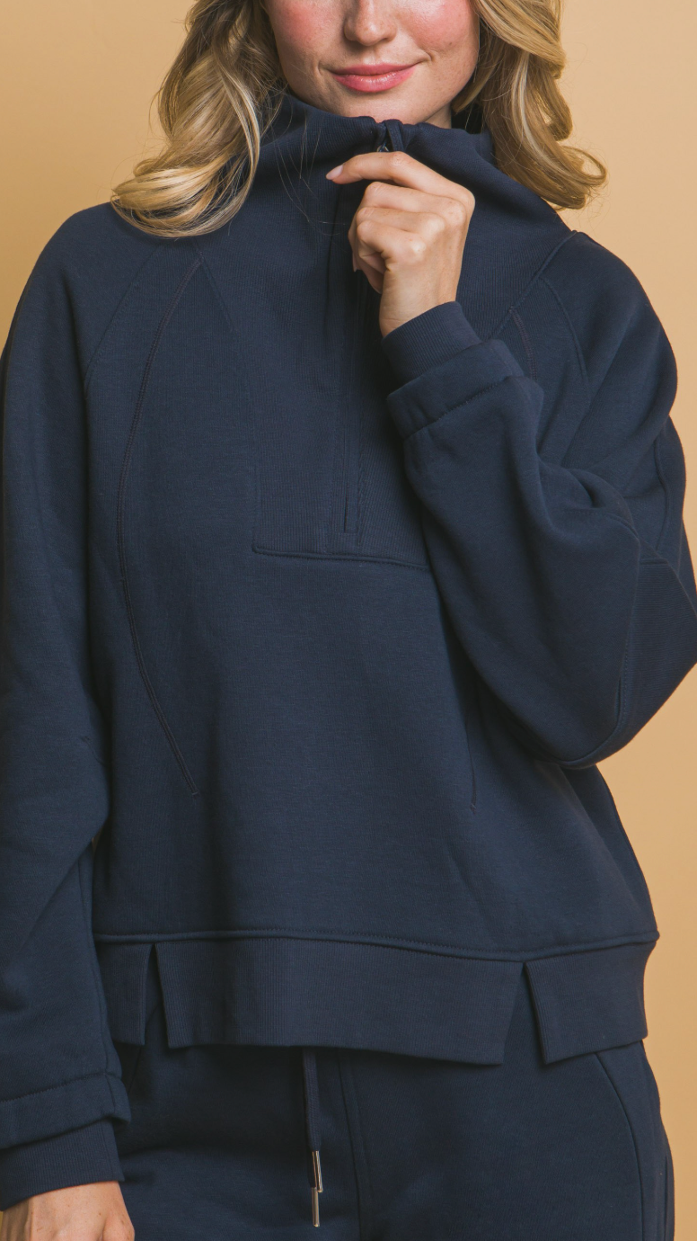 Half Zip Sweatshirt With Funnel Neck