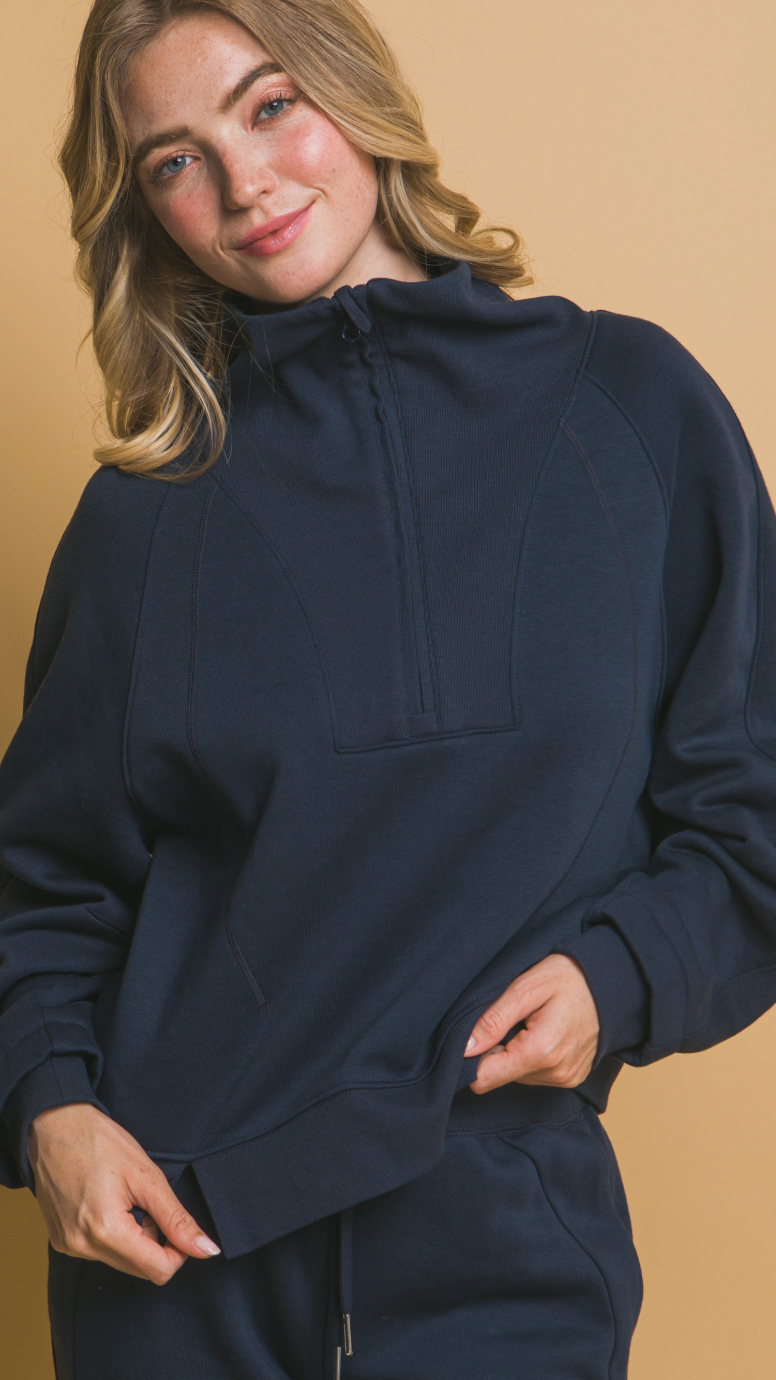 Half Zip Sweatshirt With Funnel Neck