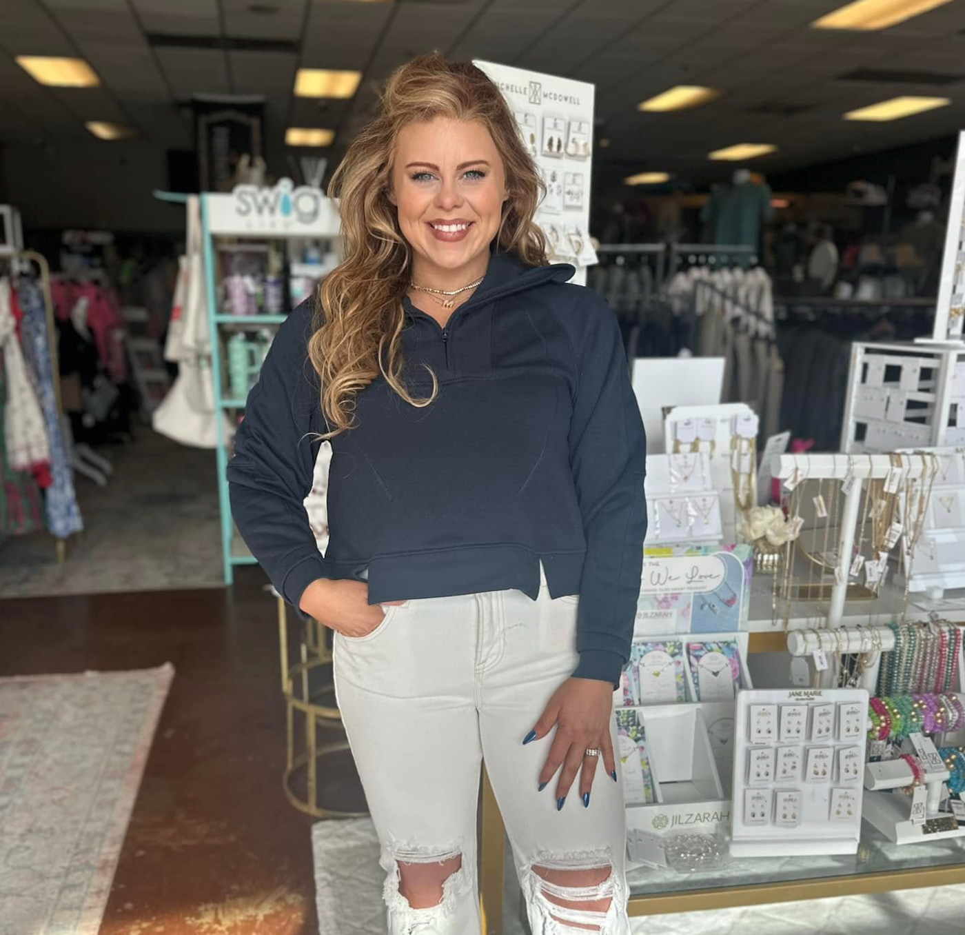 Half Zip Sweatshirt With Funnel Neck