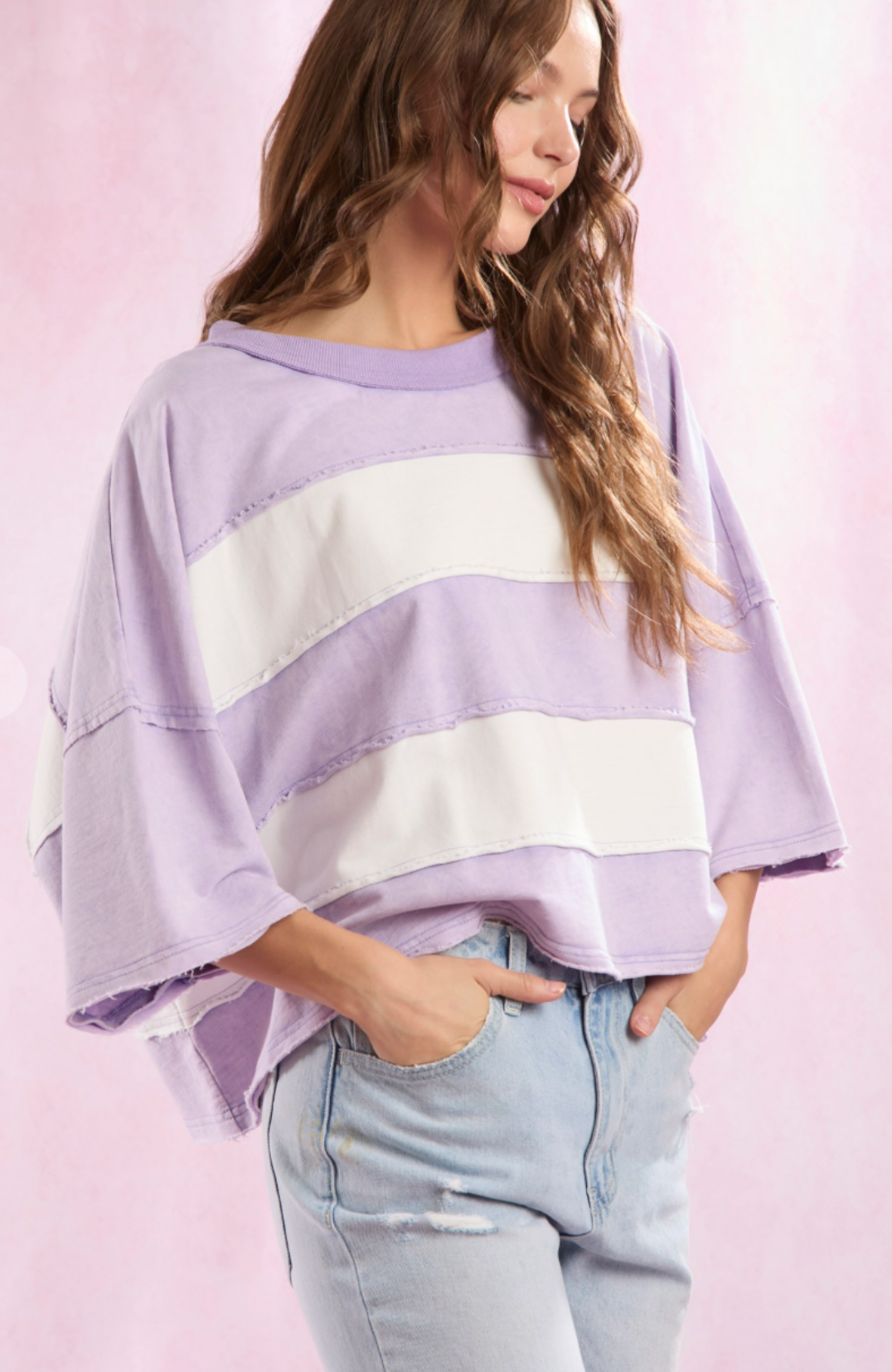 Cut Edge Color Blocked Tee