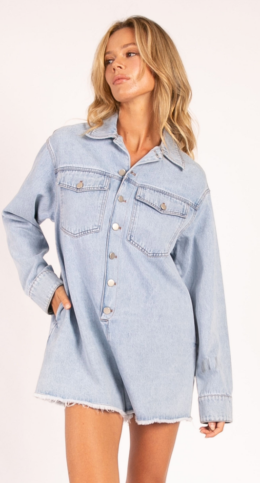 Mineral Washed Button Down Romper