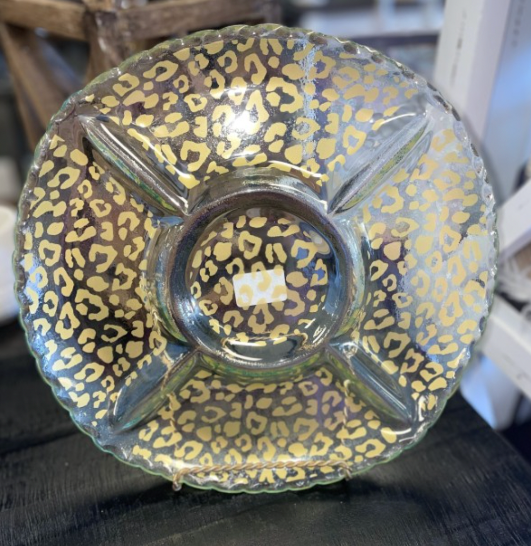 Leopard Chip and Dip Serving Tray 13"