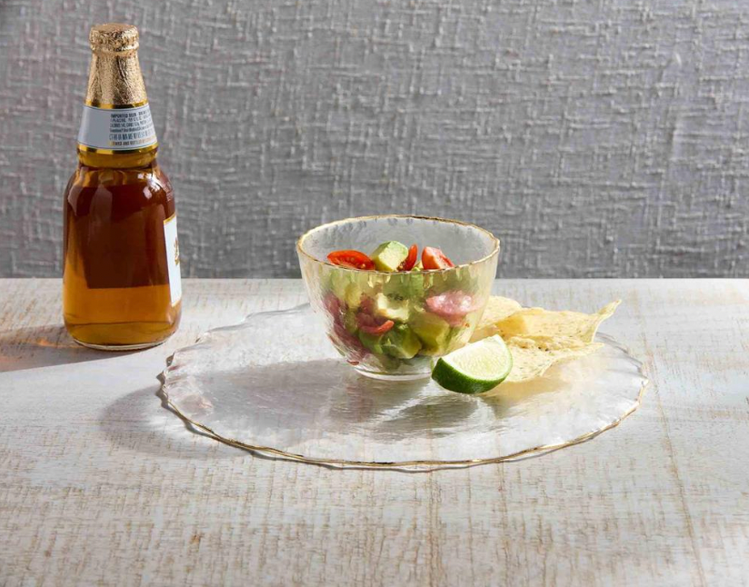 Gold Edge Pedestal/ Chip & Dip Server