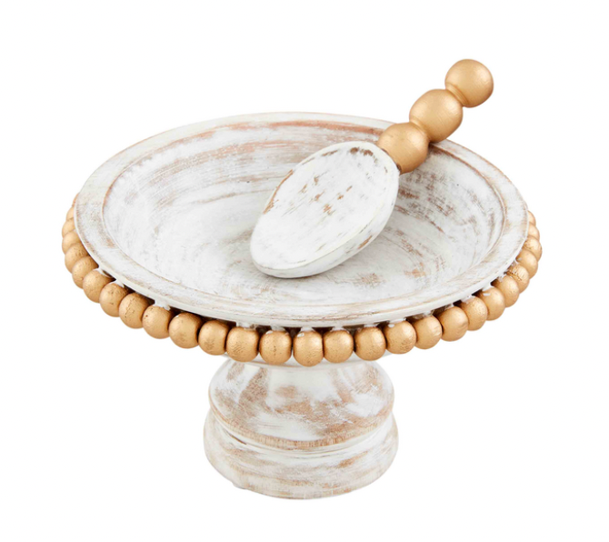 Gold Wood Beaded Candy Dish