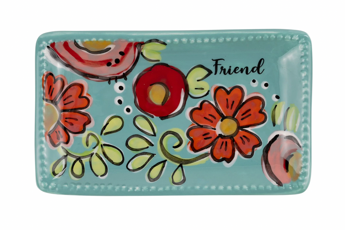 Friend Turquoise Floral Trinket Tray