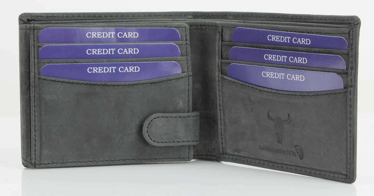 American Bison Bird Embossed Leather Mens Bi Fold Wallet