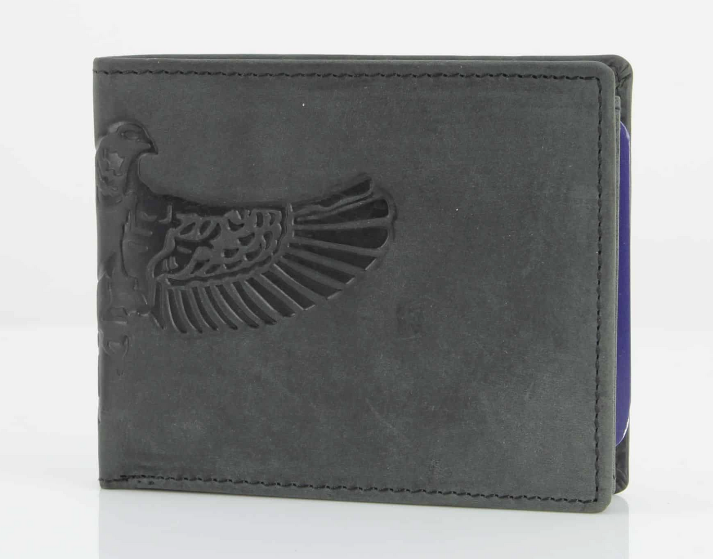 American Bison Bird Embossed Leather Mens Bi Fold Wallet