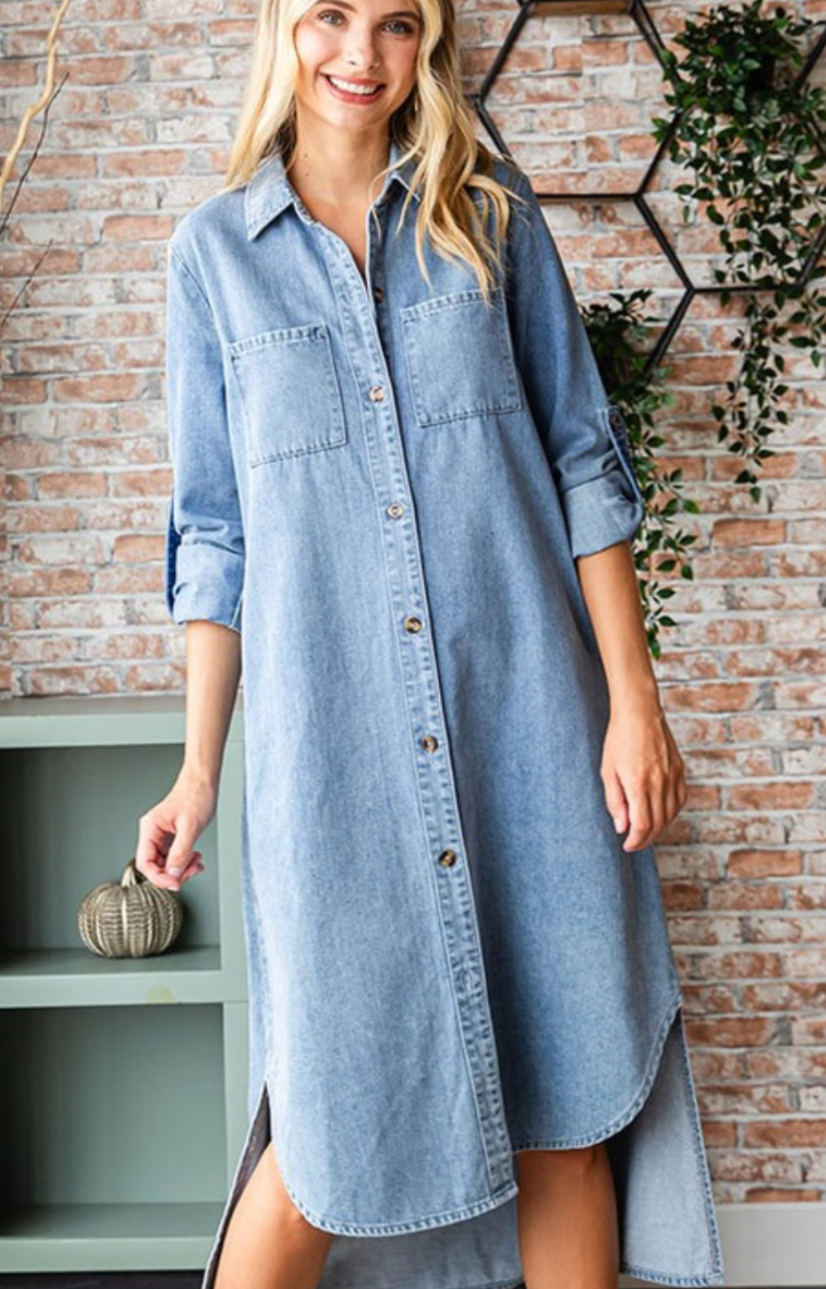 Button Down Long Sleeve Denim Dress
