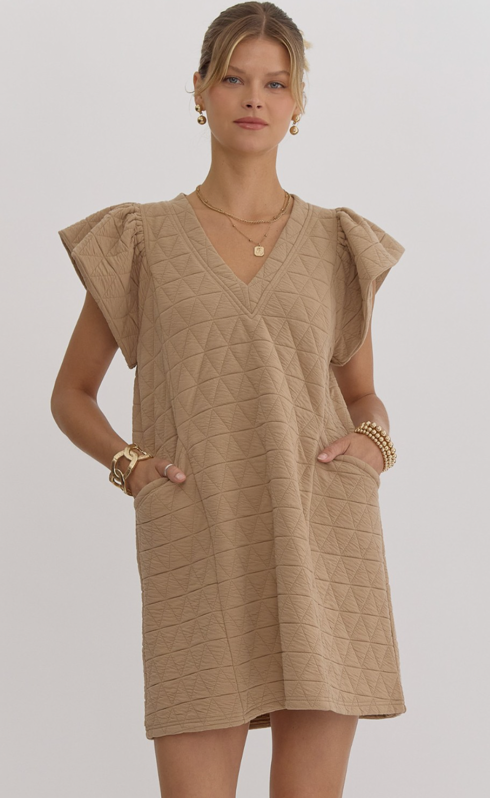 Quilted Dress-Camel