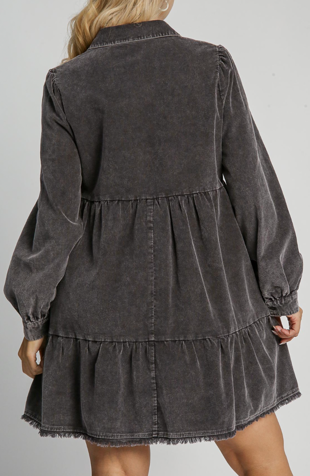 Mineral Wash Collared Dress-Ash